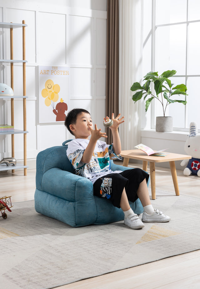 Kid's Bean Bag Chair Velvet Fabric Memory Sponge Stuffed Bean Bag Chair For Children,Blue