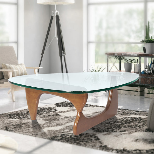 Light walnut Triangle coffee table Wood Base for living room