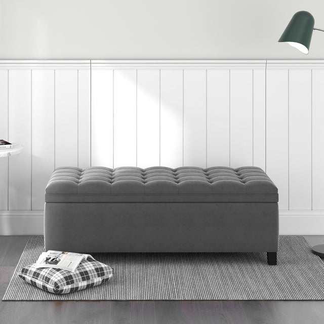 U-stye Upholstered Flip Top Storage Bench with Button Tufted Top