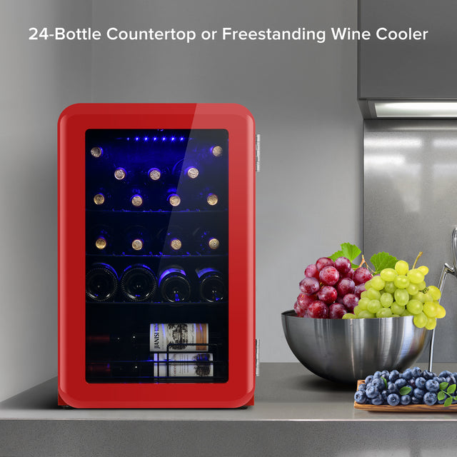Wine Cooler Countertop Freestanding Wine Cellars Compressor System Champagne Chiller Digital Temperature Control UV-Protective Finish Max Load 24 Standard Bottle