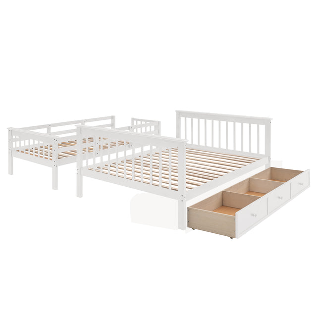 Stairway Twin-Over-Full Bunk Bed with Drawer, Storage and Guard Rail for Bedroom, Dorm, for Adults, White color(OLD SKU :LP000219AAK)