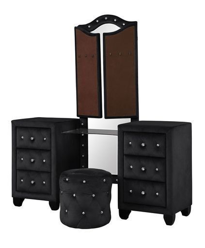 Sophia Full 6 Pc Vanity Upholstery Bedroom Set Made With Wood In Black