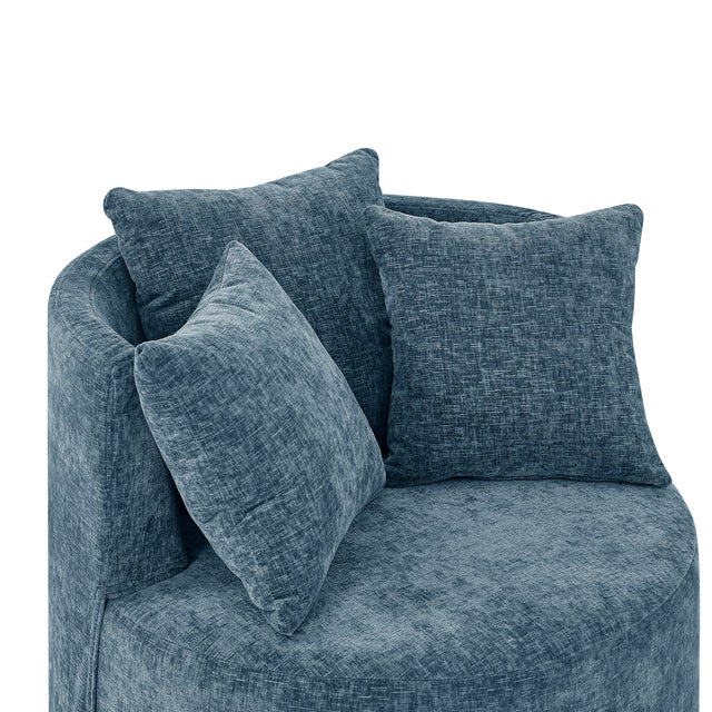 Modern Chenille Upholstered Swivel Backrest Chair for Living Room, with Movable Wheels, Including 3 Pillows, Navy