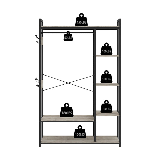 JHX Organized Garment Rack with Storage, Free-Standing Closet System with Open Shelves and Hanging Rod(Grey,45.3’’w x 15.75’’d x 70.08’’h).