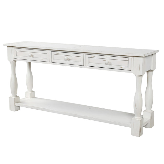 TREXM Console Table 64" Long Sofa Table Easy Assembly with Drawers and Shelf for Entryway, Hallway, Living Room (Antique White)