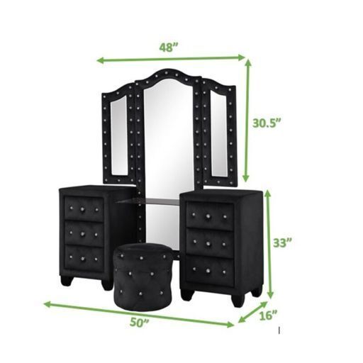 Sophia Full 6 Pc Vanity Upholstery Bedroom Set Made With Wood In Black