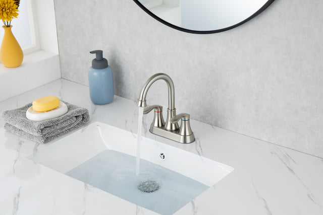 2-Handle Lavatory Faucet Brushed Nickel Bathroom Sink Faucet with Metal Pop-up Drain and Faucet Supply Lines