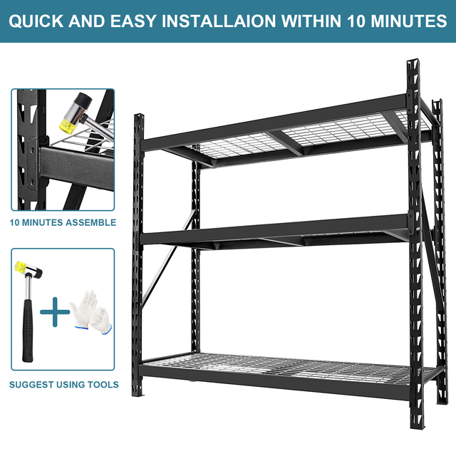 Garage Shelving Heavy Duty 72"H*77"W Garage Storage Shelves 6000LBS Heavy Duty Shelving Adjustable 3 Tier Metal Shelving for Garage Storage Shelving Industrial Shelving Storage Rack, Black