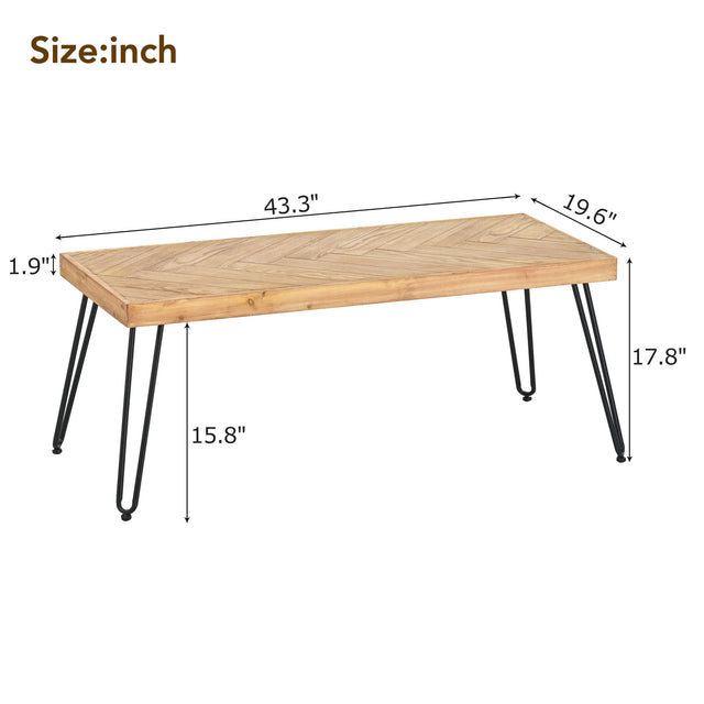 ON-TREND Modern Coffee Table, Easy Assembly Tea Table, Cocktail Table with w/Chevron Pattern & Metal Hairpin Legs for Living Room, Ash Wood Finished