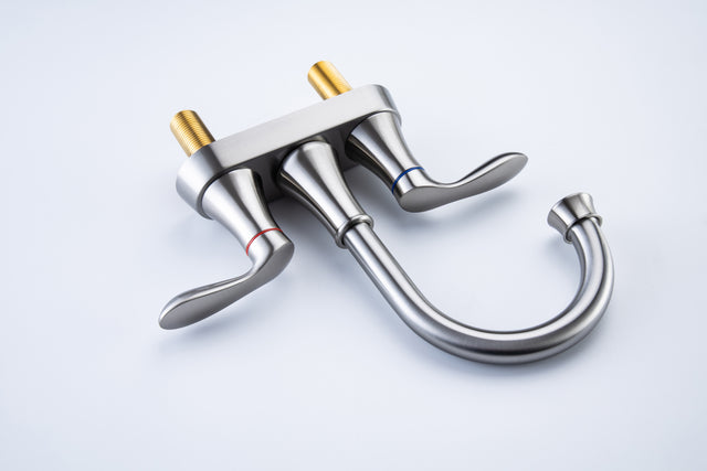 2-Handle Lavatory Faucet Brushed Nickel Bathroom Sink Faucet with Metal Pop-up Drain and Faucet Supply Lines