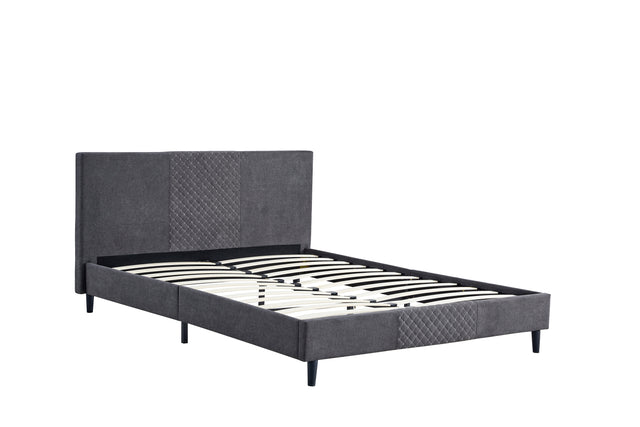 Full Size Platform Bed Frame with Fabric Upholstered Headboard and Wooden Slats Support, Fully Upholstered Mattress Foundation/No Box Spring Needed/Easy Assembly, Dark Grey