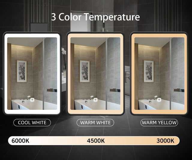 24x30 inch 3 colors with light Black framed Wall mount Medicine Cabinet with Mirror Anti-fog function