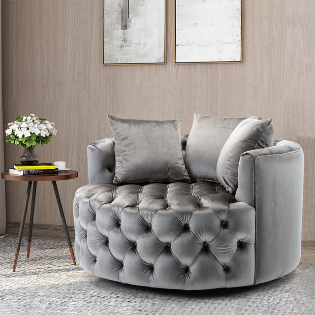 Coolmore Modern Akili swivel accent chair barrel chair for hotel living room / Modern leisure chair Silver Grey