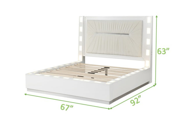 Coco Queen 5-N Pc Vanity LED Bedroom Set with Wood in Milky White