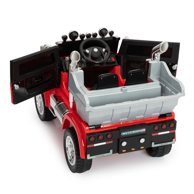 12V Kids Battery Electric Ride On Car Toy, Optimus Prime Truck with Remote Control, Transformers Die-Cast Vehicle W/ Music, Rear Loader, Red