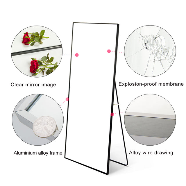 Miro 1500 400-b Full Length Mirror Floor Mirror Hanging Standing or Leaning, Bedroom Mirror Wall-Mounted Mirror with Black Aluminum Alloy Frame, 59" x 15.7"