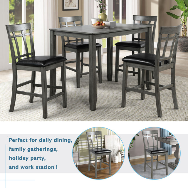 TOPMAX Brand 5 Piece Vintage Rectangular Counter Height Bar Table with 4 chairs, Wood Dining Table and Chair Set for Dining Room, Pub and Bistro, Antique Graywash