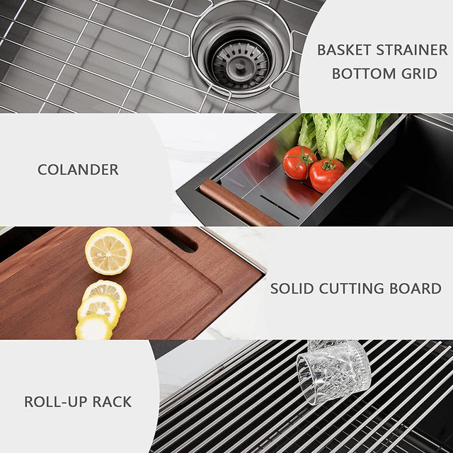 30" L X 21" W Farmhouse Kitchen Sink -Matte Black Stainless Steel 30 in.Single Bowl Farmhouse Apron Workstation Kitchen Sink with Accessory Kit