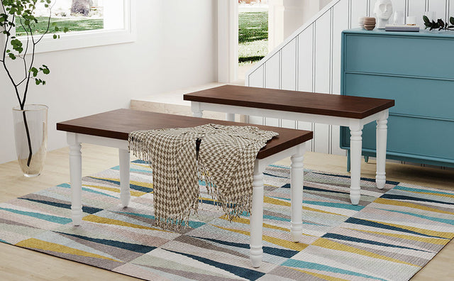 TOPMAX 2-Piece Retro Farmhouse Solid Wood Kitchen Dining Benches Set,Cherry+White