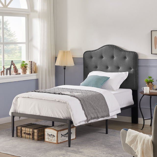 B113 Twin bed, Beautiful headboard with buttons Strong iron frame with high temperature paint