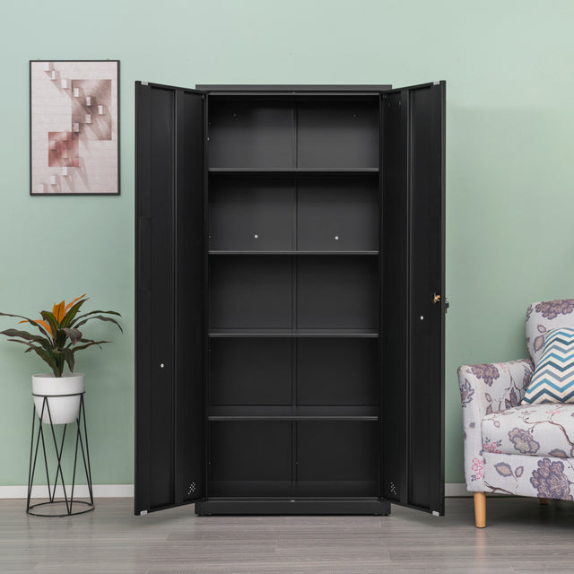 High Storage Cabinet with 2 Doors and 4 Partitions to Separate 5 Storage Spaces, Home/ Office Design