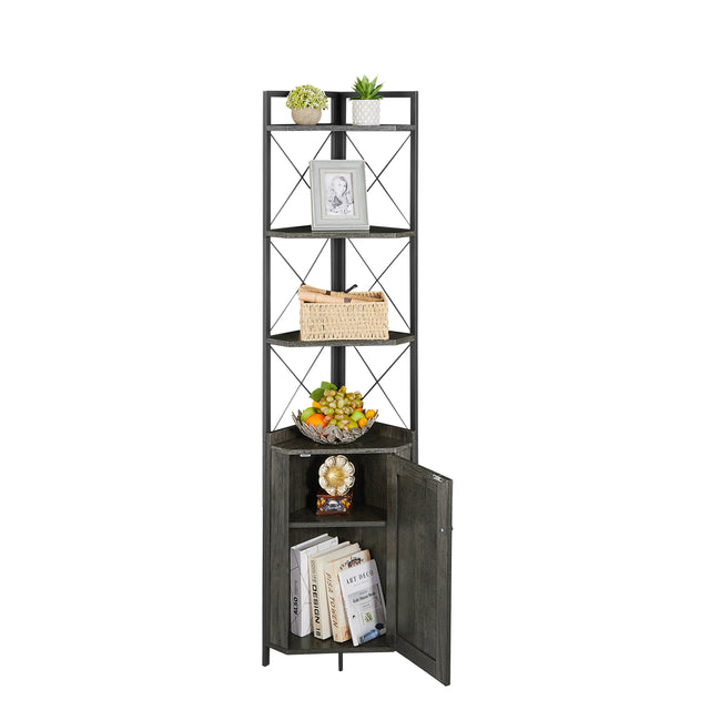 JHX Corner Shelf 5-Tier with Storage,Corner cabinet Bookshelf Stand Storage Rack(Dark Grey)