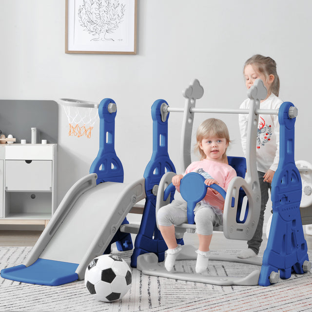 Toddler Slide and Swing Set 3 in 1, Kids Playground Climber Swing Playset with Basketball Hoops Freestanding Combination Indoor & Outdoor
