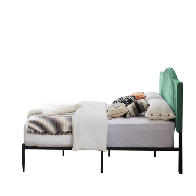 B111 Queen bed Beautiful line stripe cushion headboard Strong iron frame with high temperature paint