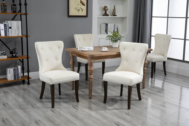 TOPMAX Dining Chair Tufted Armless Chair Upholstered Accent Chair, Set of 6 (Cream)