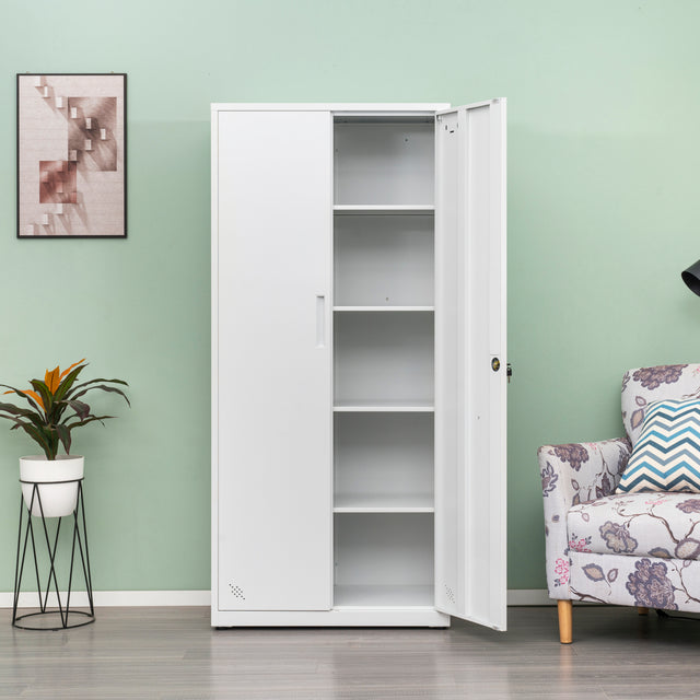 High Storage Cabinet with 2 Doors and 4 Partitions to Separate 5 Storage Spaces, Home/ Office Design