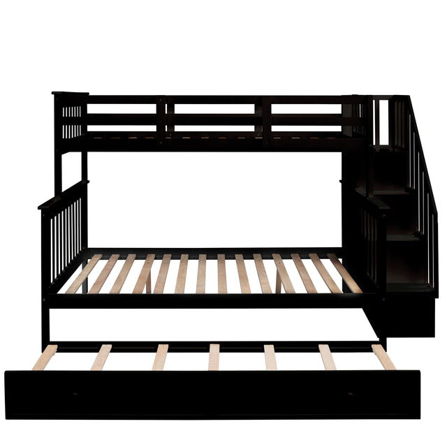 Stairway Twin-Over-Full Bunk Bed with Twin size Trundle, Storage and Guard Rail for Bedroom, Dorm, for Adults, Espresso (OLD SKU :LP000119AAP)