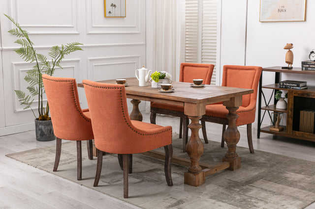 A&A Furniture,Ultra Side Dining Chair,Thickened fabric chairs with neutrally toned solid wood legs, Bronze nail head,Set of 2,Orange