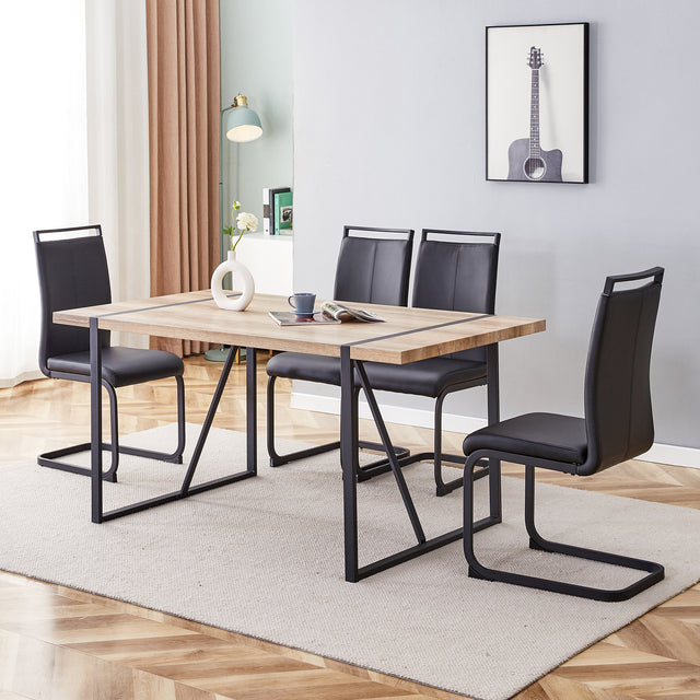 Rustic Industrial Rectangular Wood Dining Table For 4-6 Person, With 1.5" Thick Engineered Wood Tabletop and Black Metal Legs, Writing Desk For Kitchen Dining Living Room, 63" W x 35.4" D x 29.92" H