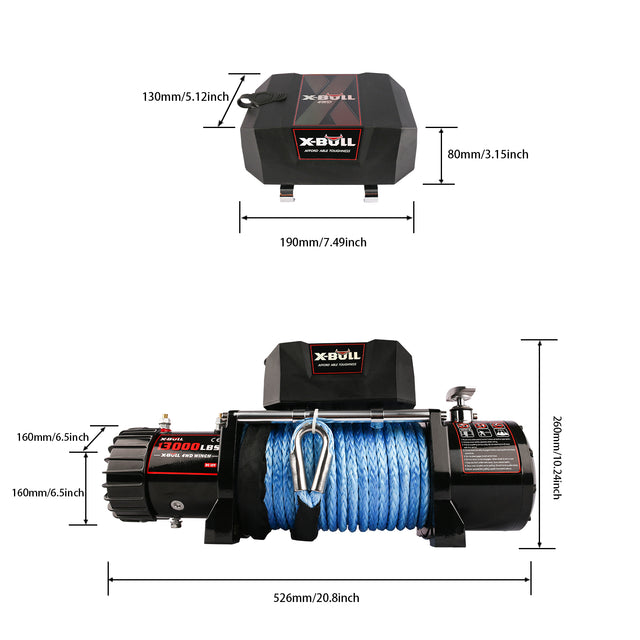 X-BULL 12V waterproof SYNTHETIC ROPE Electric Winch 13000 lb Load Capacity for Truck UTV, ATU,SUV, Car with Corded Control