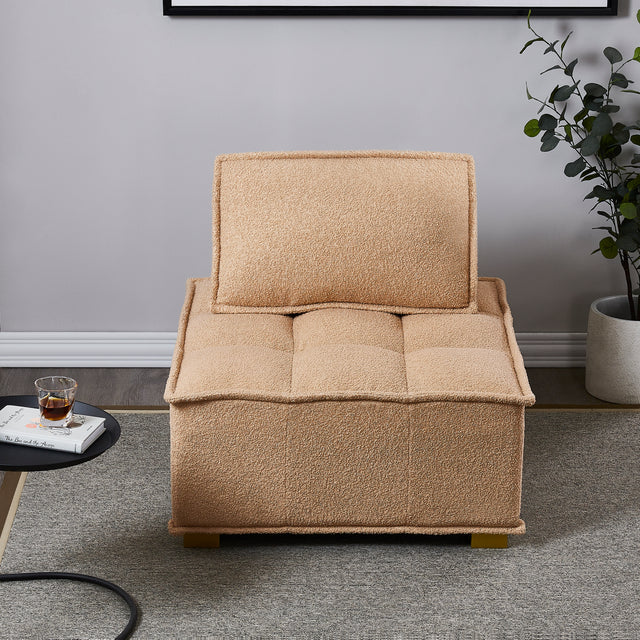 Lazy sofa ottoman with gold wooden legs teddy fabric (Khaki)
