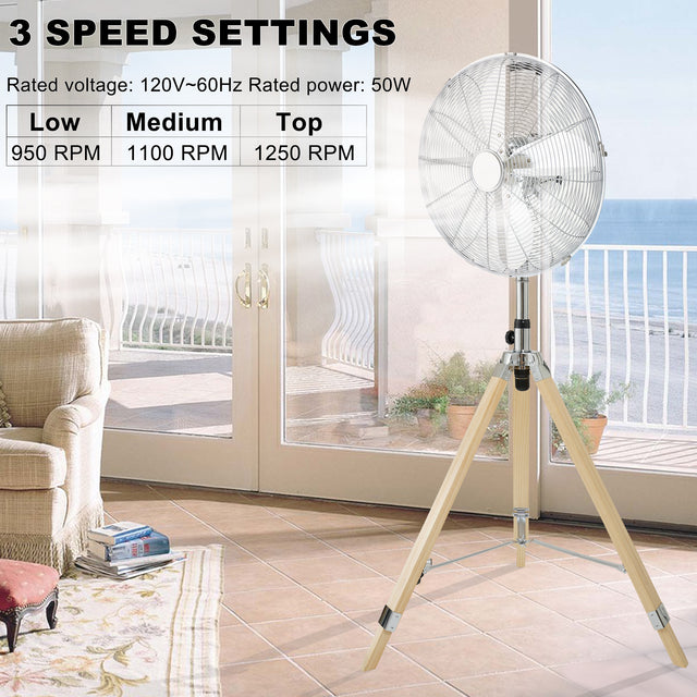 Simple Deluxe Retro Tripod Fan, Home Air Circulation Nostalgic Vertical Fan, 3 Speeds, Adjustable Height, Silver-16 Inch, 16 Inch