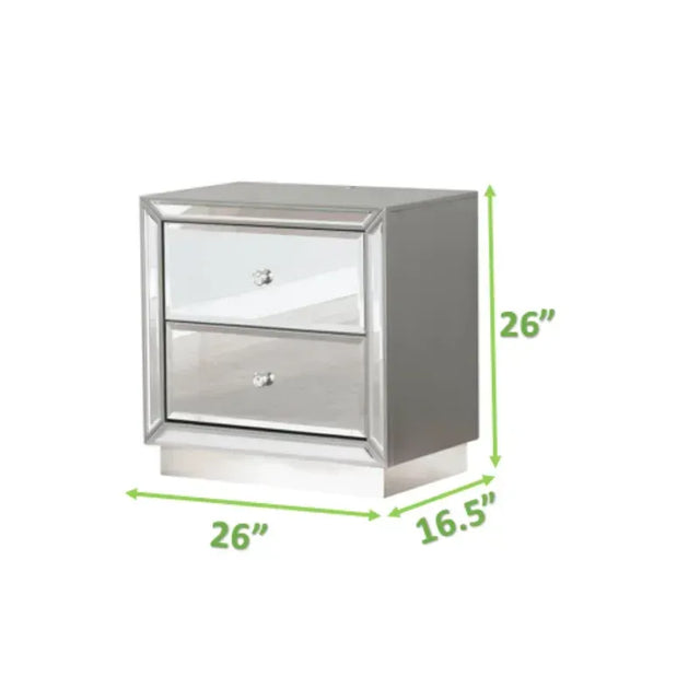 Infinity Mirror Front Nightstand Made With Wood in Silver