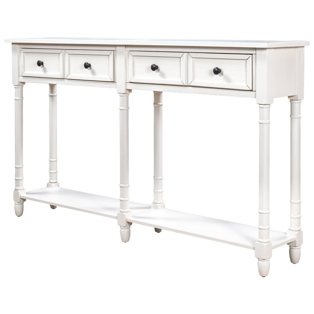 TREXM Console Table Sofa Table Easy Assembly with Two Storage Drawers and Bottom Shelf for Living Room, Entryway (Ivory White)