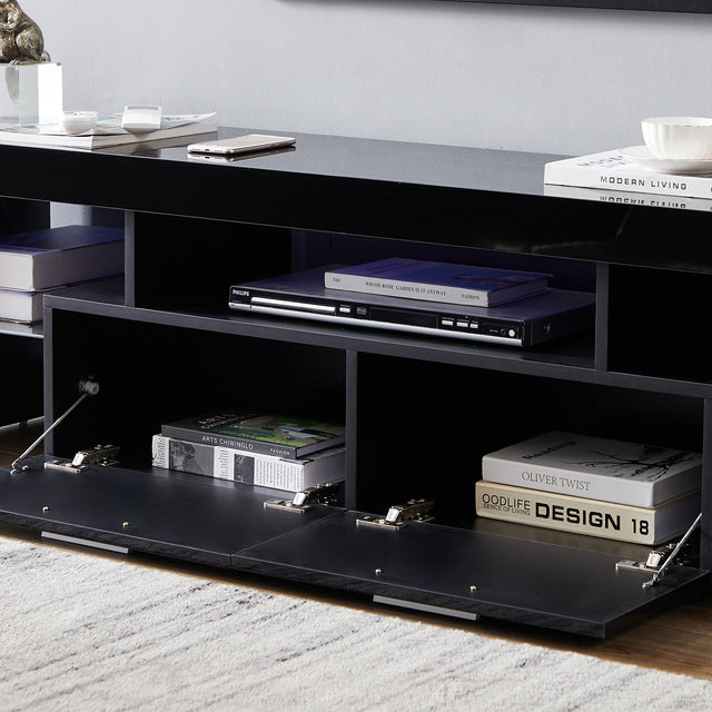 20 minutes quick assemble,Black morden TV Stand with LED Lights,high glossy front TV Cabinet,can be assembled in Lounge Room, Living Room or Bedroom,color:black