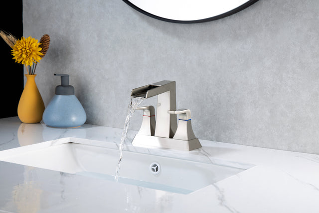 2-Handle Lavatory Faucet Brushed Nickel Bathroom Sink Faucet with Metal Pop-up Drain and Faucet Supply Lines