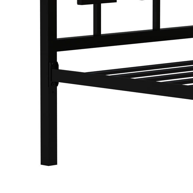 Metal Bed Frame Twin Size Platform No Box Spring Needed with Square design Headboard and Footboard