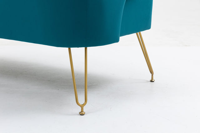 Twin Size Love seat Accent Sofa with Golden Metal Legs, Living Room Sofa with Tufted Backrest, 600 Pounds Weight Capacity