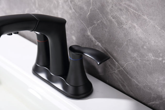 Bathroom Faucets for Sink 3 Hole,Brushed Nickel Bathroom Faucet with Pull Out Multi Functional Sprayer,Vanity Sink Faucet 2 Handle Centerset 4 inch Pull Down Faucet with 2 Water Lines,RV Camper Faucet