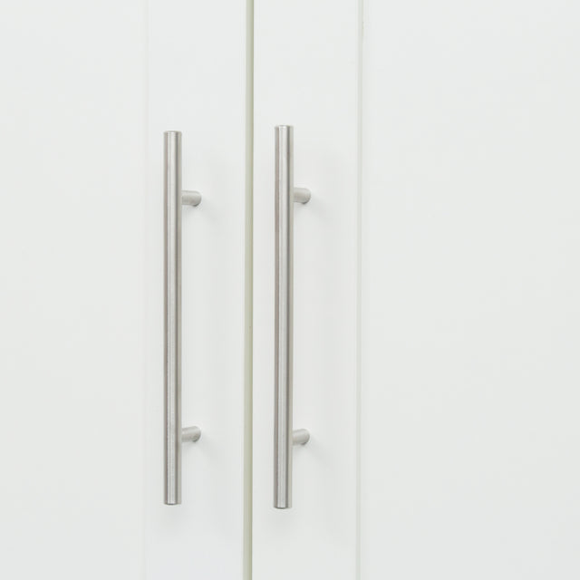 High wardrobe and kitchen cabinet with 2 doors, 2 drawers and 5 storage spaces,white