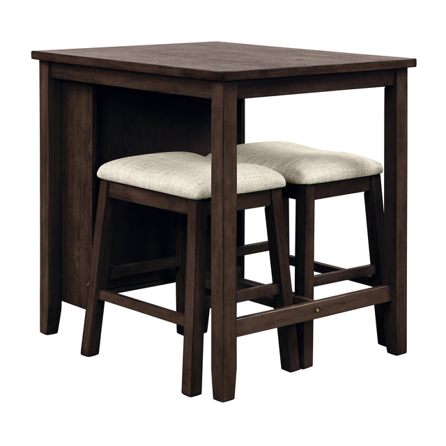 TOPMAX 3 Piece Dining Table with Padded Stools, Table Set with Storage Shelf,Brown