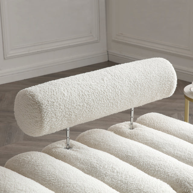 53.2” Width Modern End of Bed Bench Sherpa Fabric Upholstered 2 Seater Sofa Couch Entryway Ottoman Bench Fuzzy Sofa Stool Footrest Window Bench with Gold Metal Legs for Bedroom Living Room,Beige