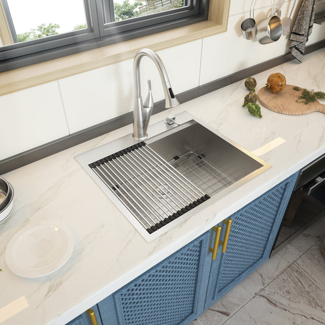 Drop In Kitchen Sink - 25x22 Kitchen Sink Drop In Topmount Workstation 18 Gauge Stainless Steel