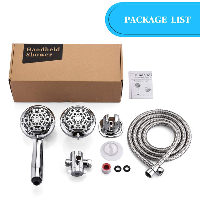 Rain Shower Head - High Pressure Handheld Showerhead & Rain Showerhead Combo with 7 Spray Setting, 2 in 1 Shower Head System Stainless Steel Extra Long Shower Hose,Chrome 1.8 GPM