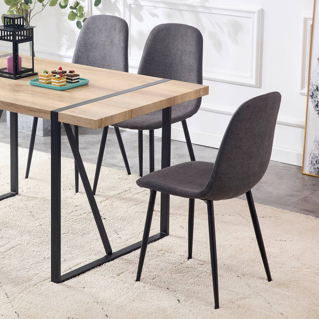 Dining Chairs Set of 4, Modern Mid-Century Style Dining Kitchen Room Upholstered Side Chairs, Accent Chairs with Soft Linen Fabric Cover Cushion Seat and Black Metal Legs,For Kitchen Lounge Farmhouse