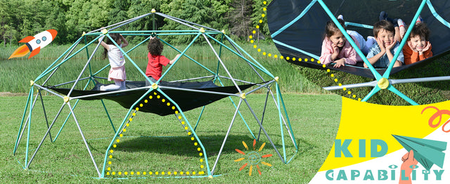 13ft Geometric Dome Climber Play Center, Kids Climbing Dome Tower with Canopy, Rust & UV Resistant Steel Supporting 1000 LBS